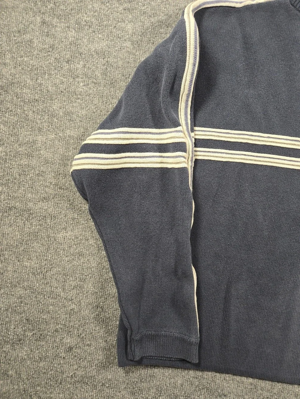 Vintage Quiksilver 90s Knit Sweater Large Blue Boxy Striped Crewneck Skater Surf - Picture 9 of 13